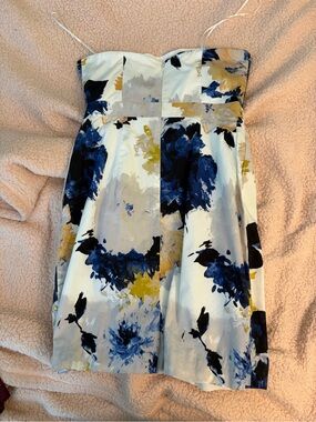 J. Crew Strapless Floral Cocktail Dress in White, Navy, Yellow